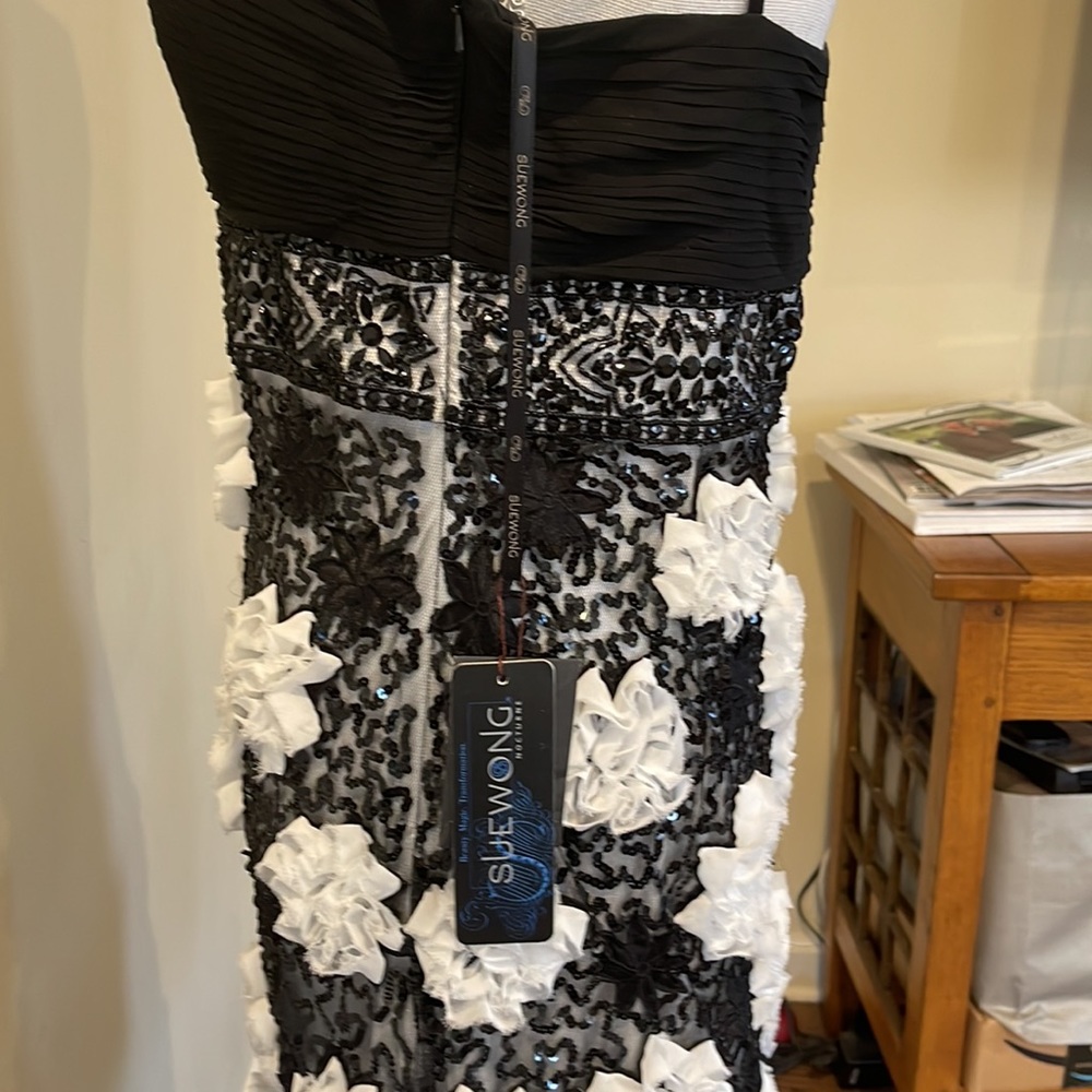 Sue Wong Black Dress with White Floral Appliqué - Picture 11 of 14